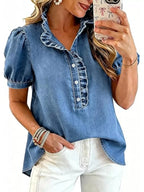 Frill Puff Sleeve Denim Top (2)