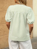 Striped Notched Puff Sleeve Blouse (9)