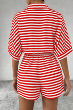 Striped Collared Neck Tie Waist Romper (12)