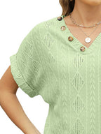 Textured V-neck Short Sleeve Top (14)