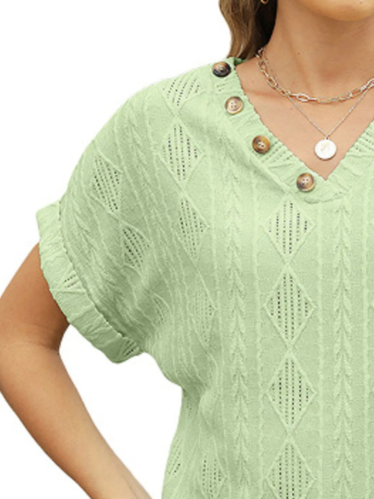 Textured V-neck Short Sleeve Top (14)