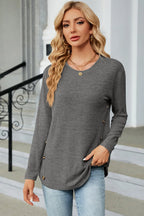 Decorative Button Round Neck T-shirt (16)