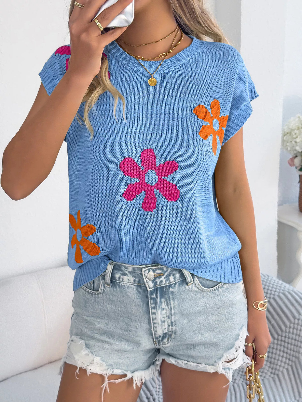Flower Round Neck Sweater (12)