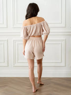 Off-shoulder Cropped Top Shorts Set (16)