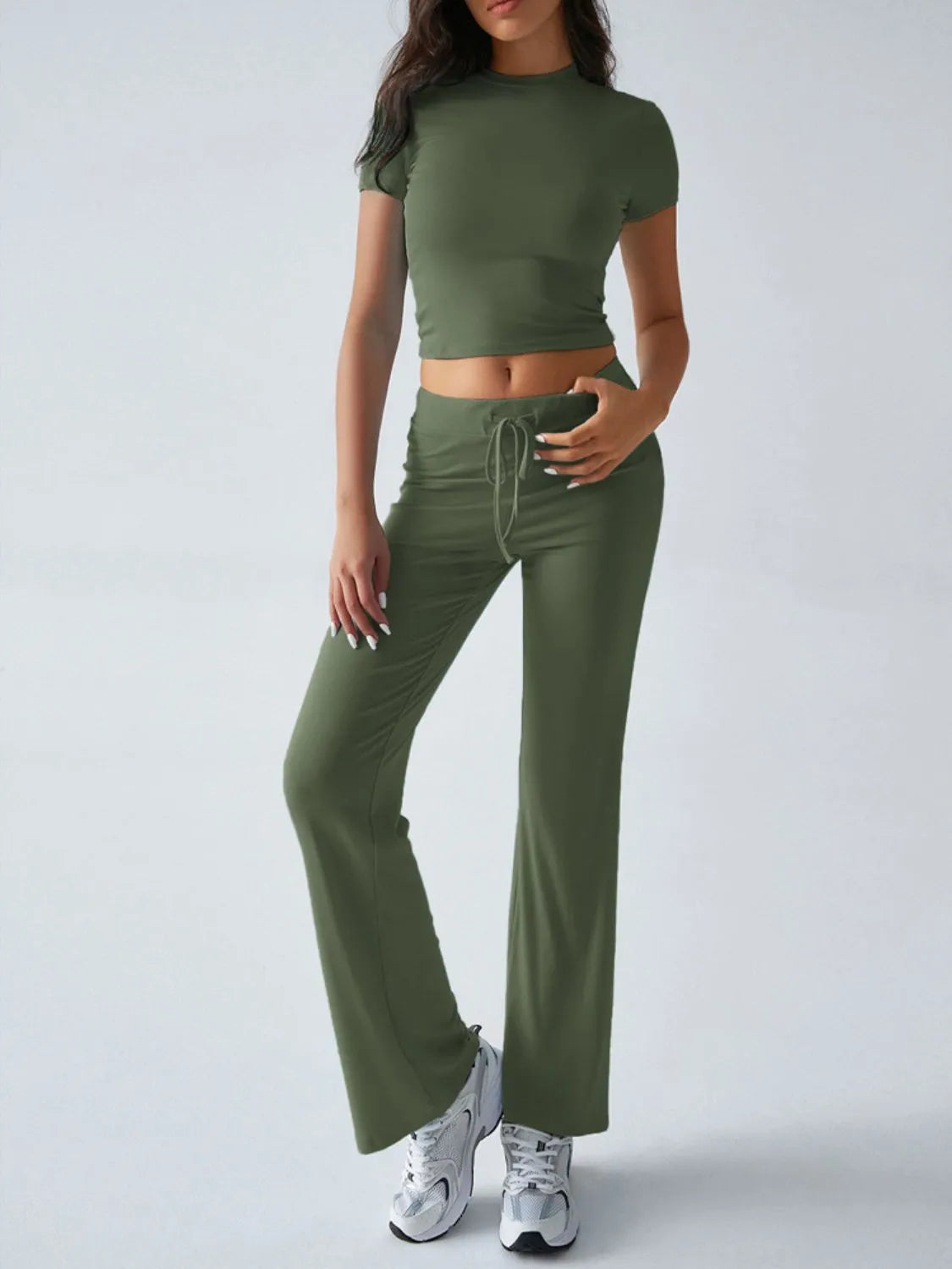 Round Neck Short Sleeve Top Pants Set (23)