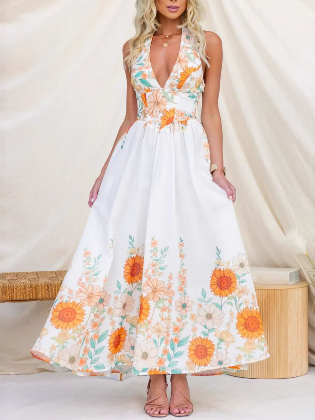 Floral Print Halter Neck Maxi Dress (2)