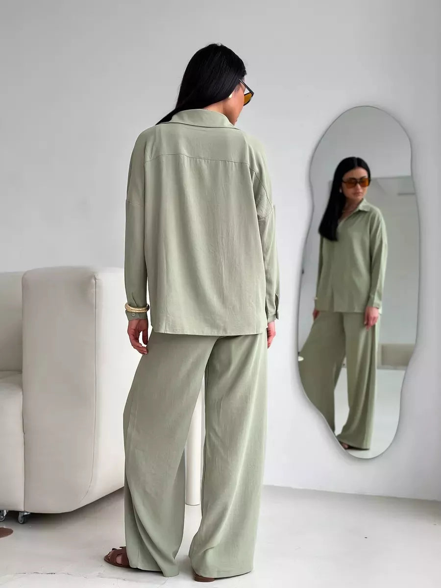Button Up Long Sleeve Shirt Pants Set (9)