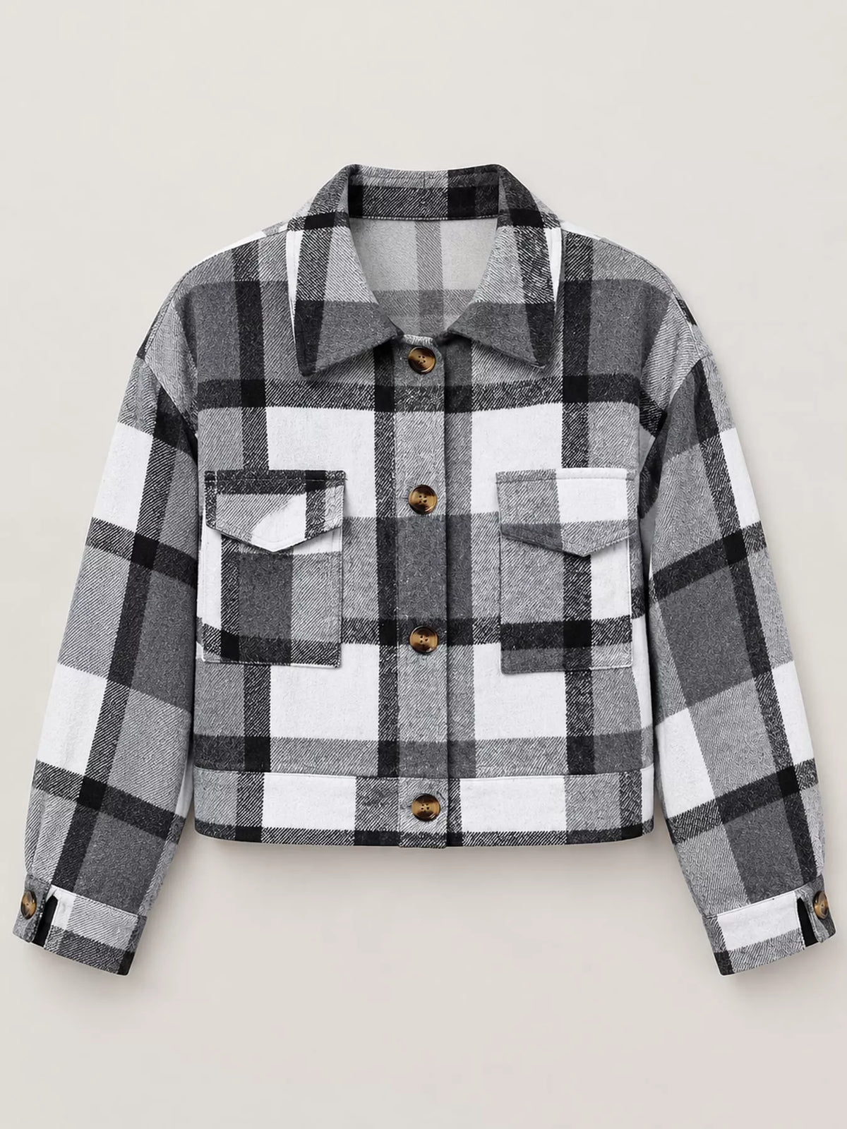 Plaid Button-up Cropped Jacket (37)