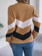 Chevron Stripe Block Round Neck Sweater (15)