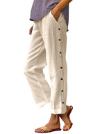 Full Size Side Decor Button Casual Wide Leg Pants Plus (24)