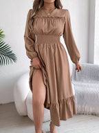 Round Neck Balloon Sleeve Tiered Dress (14)