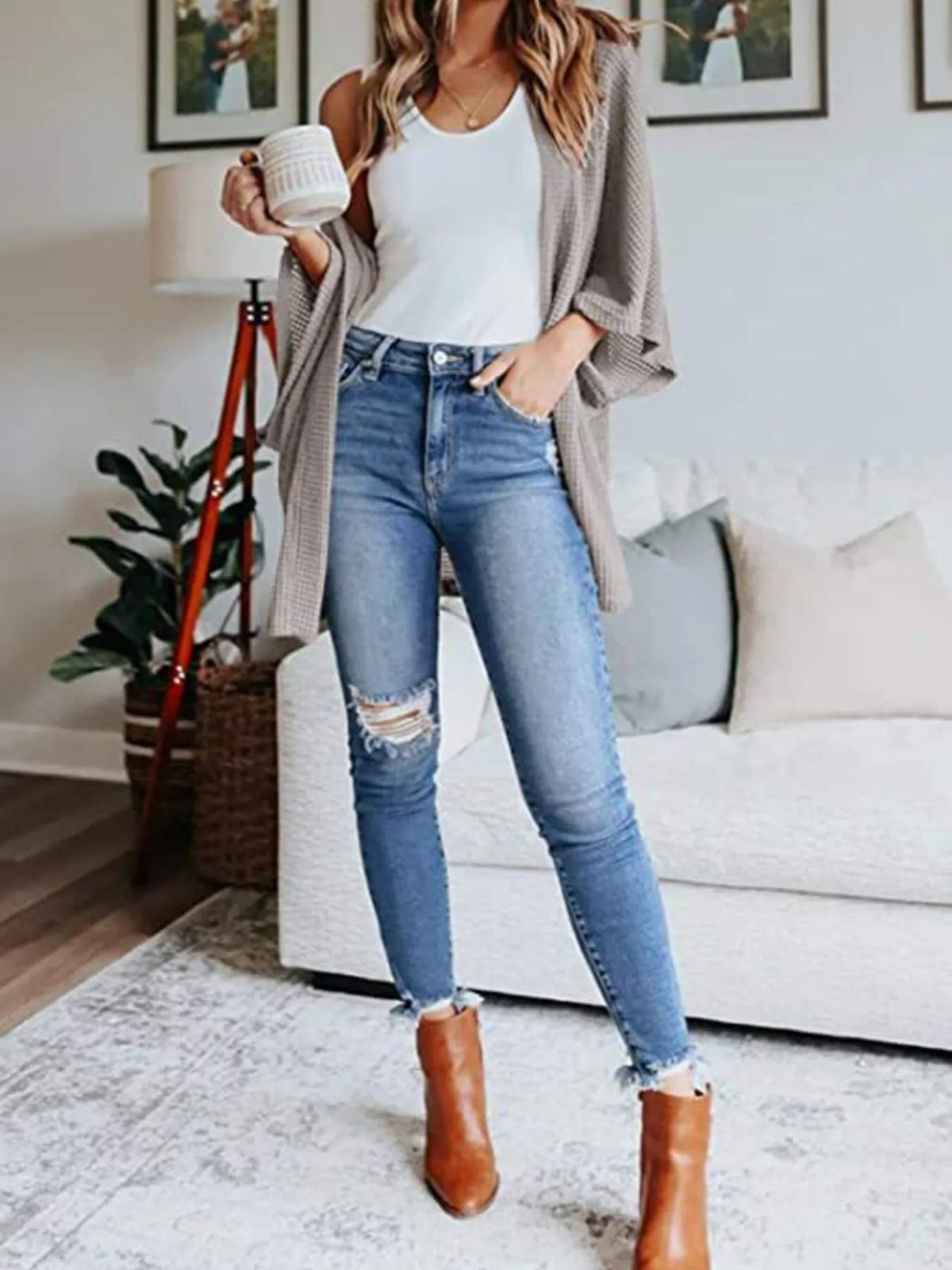 Full Size Open Front Waffle Knit Cardigan Plus (28)