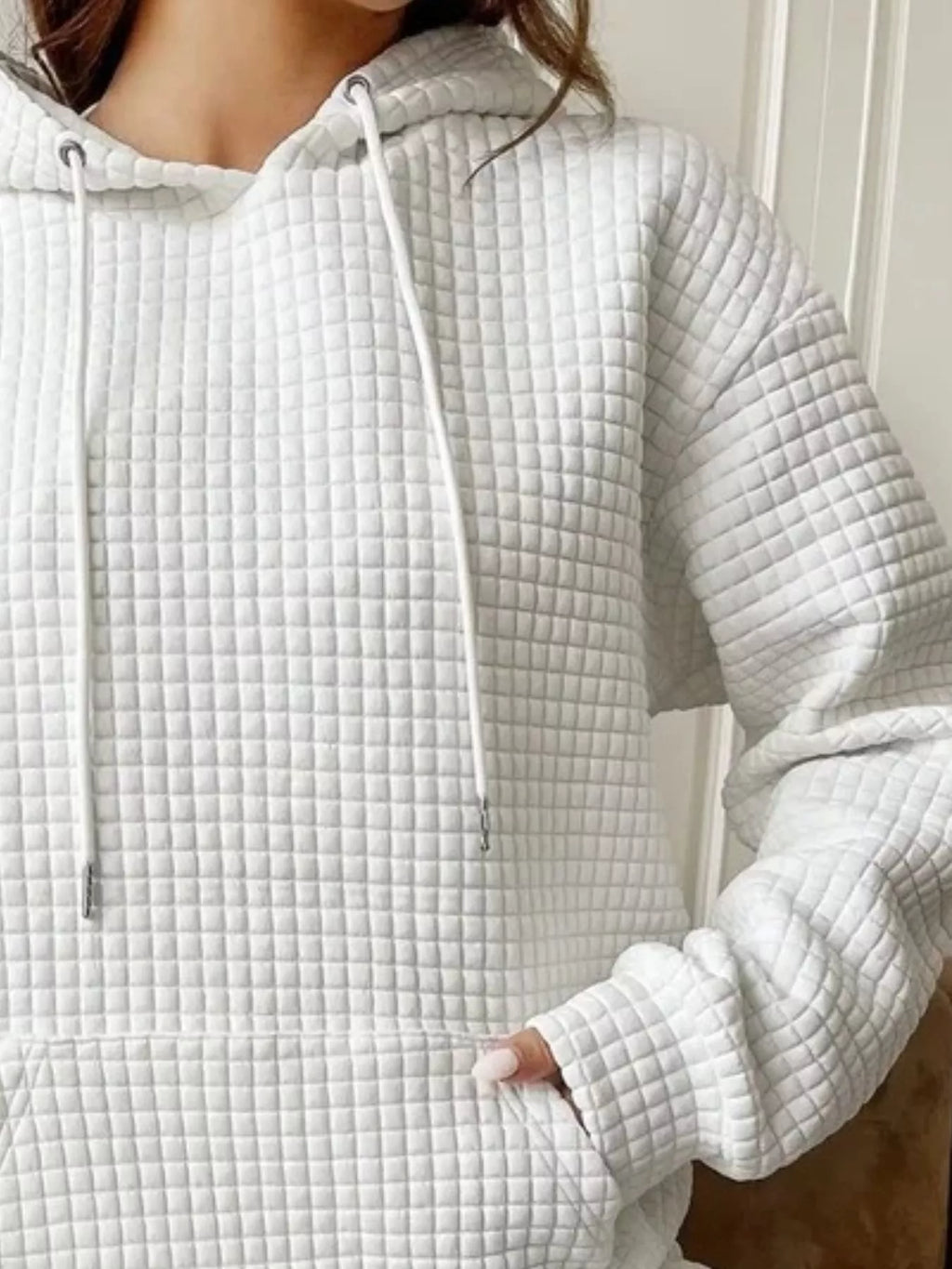 Waffle Knit Hoodie Drawstring Details (3)