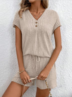 Ribbed V-neck Top Shorts Set