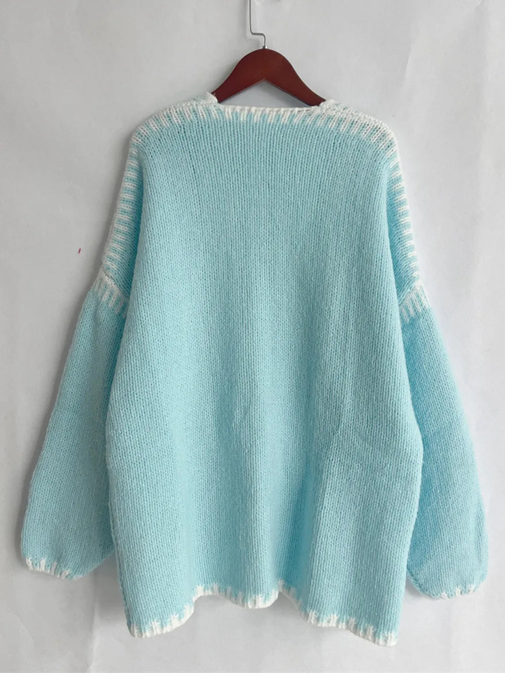 Contrast Open Front Dropped Shoulder Cardigan (31)