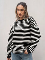 Striped Round Neck Oversized Casual Sweatshirt (7)