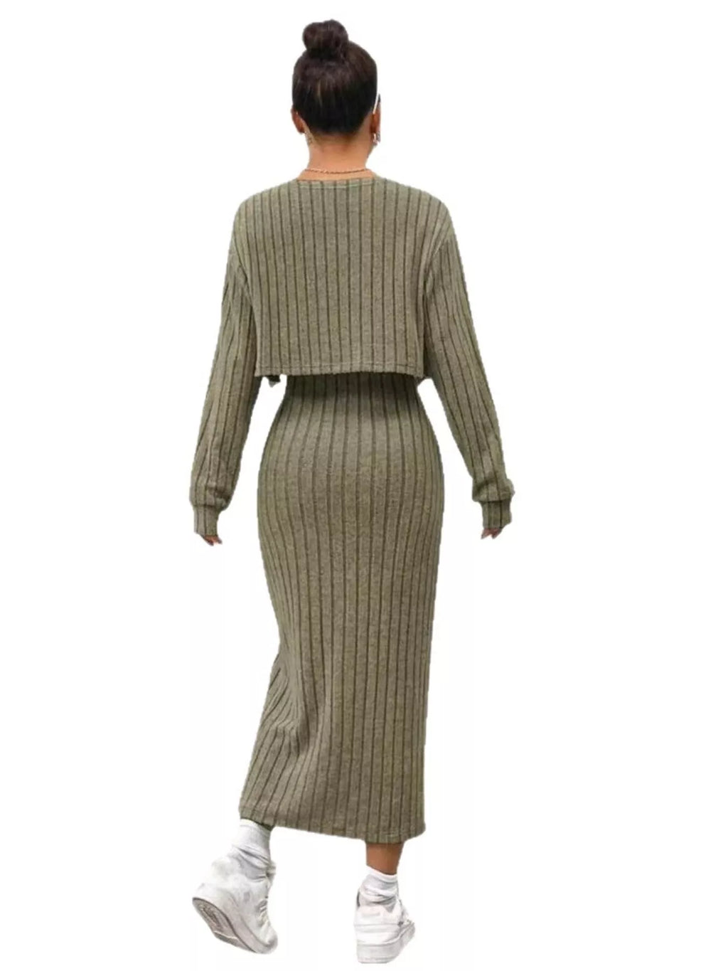 Ribbed Knit Cami Dress Cardigan Set (6)