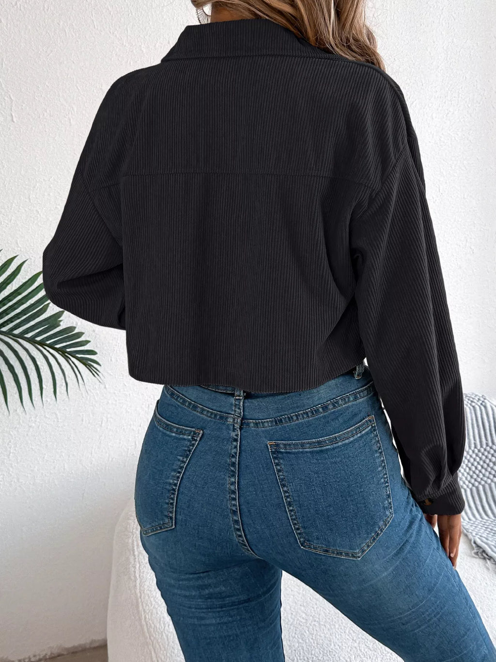Corduroy Button-up Dropped Shoulder Jacket (2)