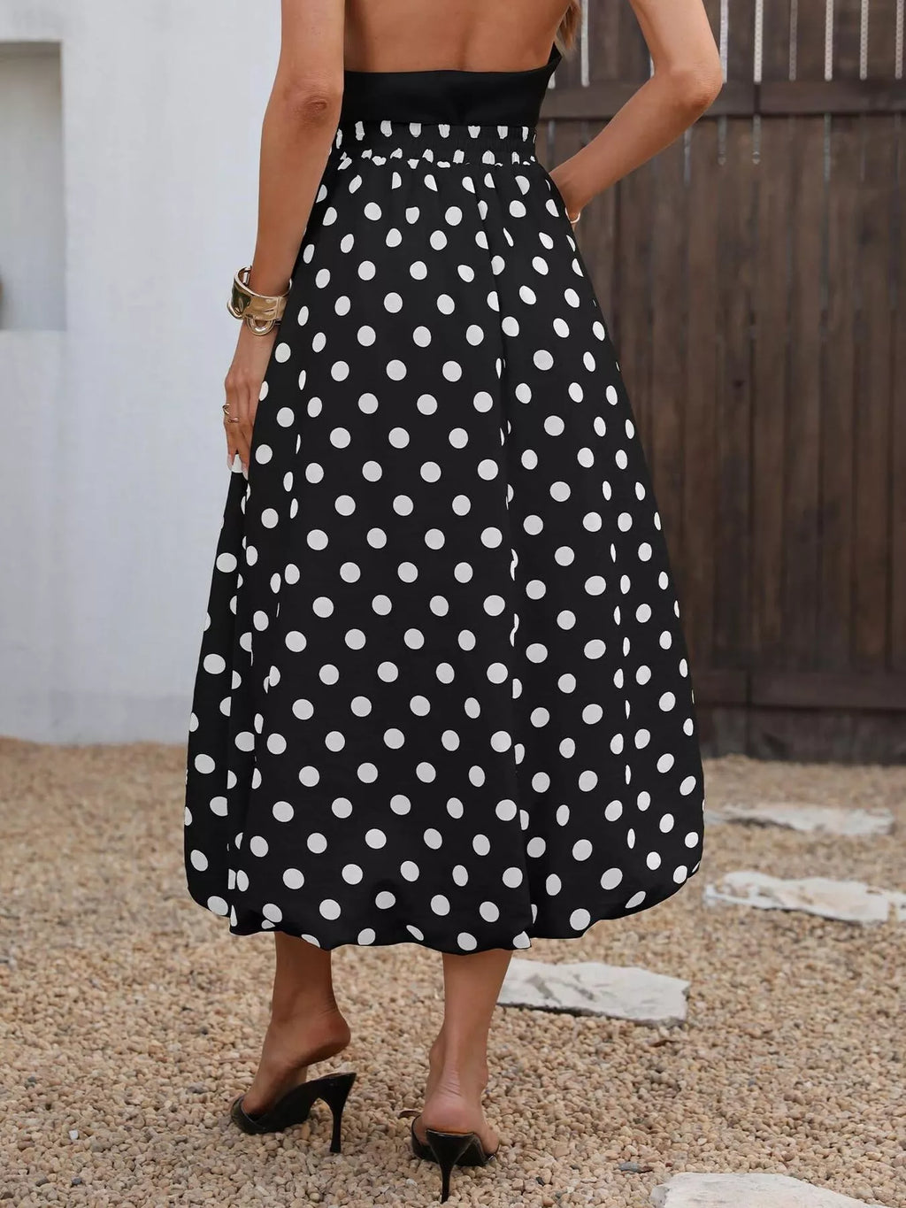 High-waisted Polka Dot A-line Midi Skirt (6)