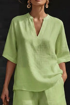 Notched Half Sleeve Top Shorts Set (8)