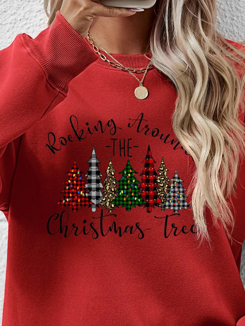 Christmas Tree Graphic Round Neck Sweatshirt (23)