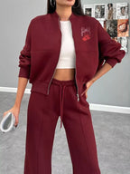 Zip Up Dropped Shoulder Outerwear Pants Set (10)