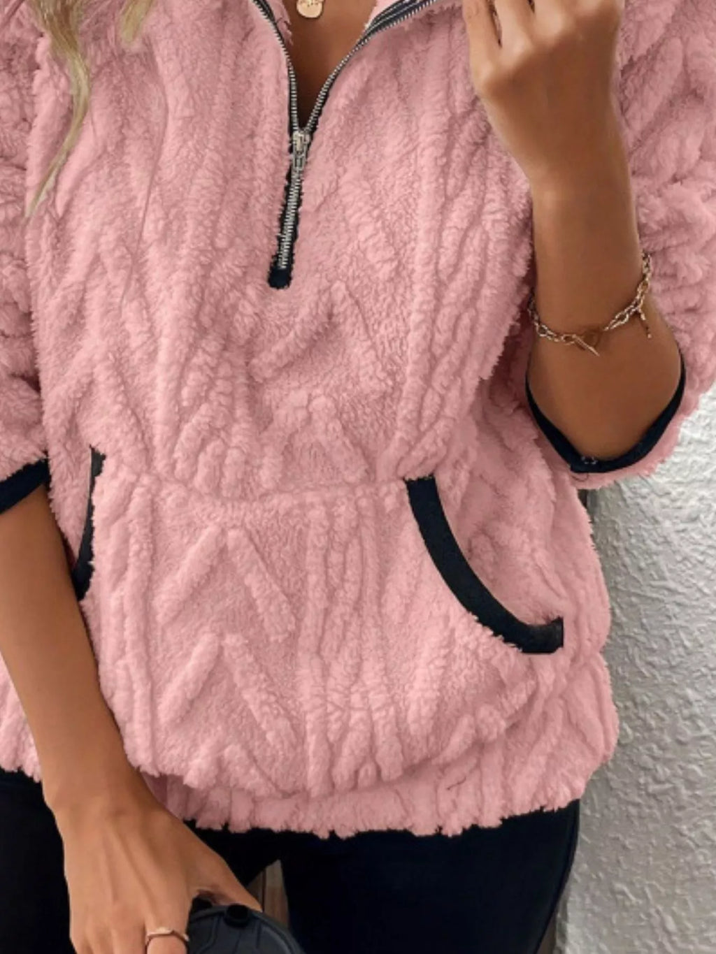 Full Size Sherpa Half Zip Sweatshirt Plus (21)