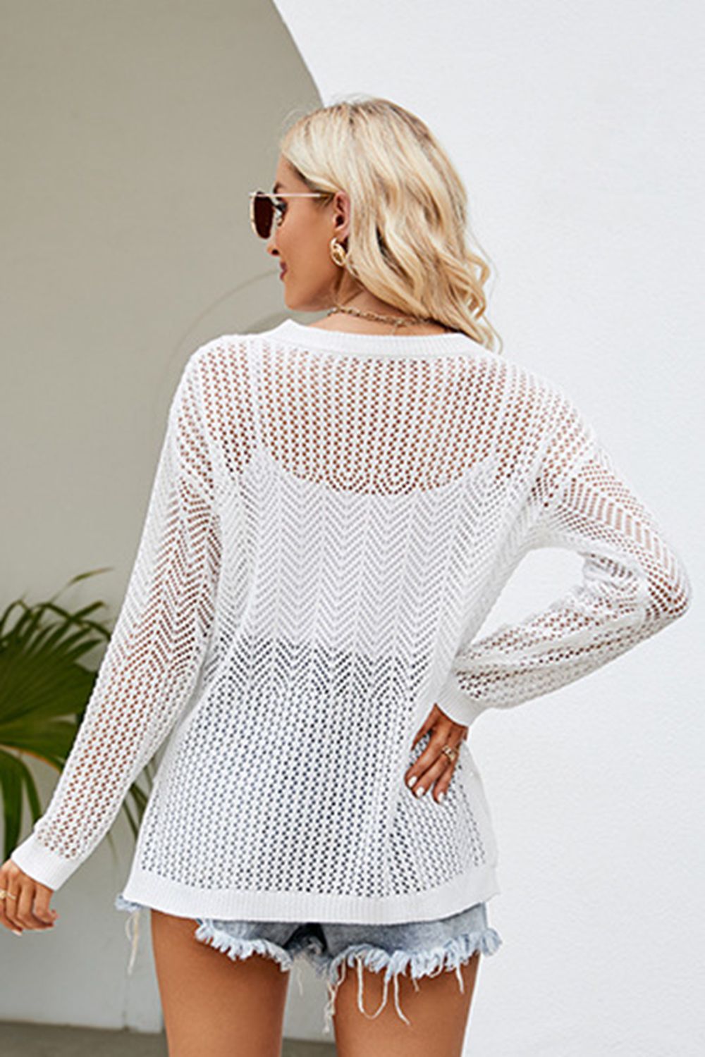 Lace-up Slit Knit Top (2)