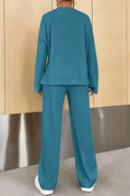 Ribbed Half Button Top Pants Set (2)
