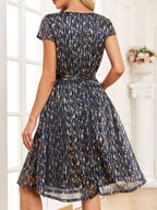 V-neck Metallic Print Dress (12)