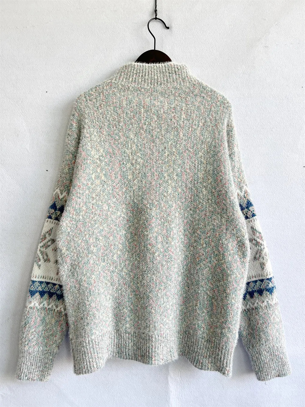 Geometric Mock Neck Dropped Shoulder Sweater (17)