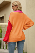 Block Round Neck Dropped Shoulder Sweater (2)