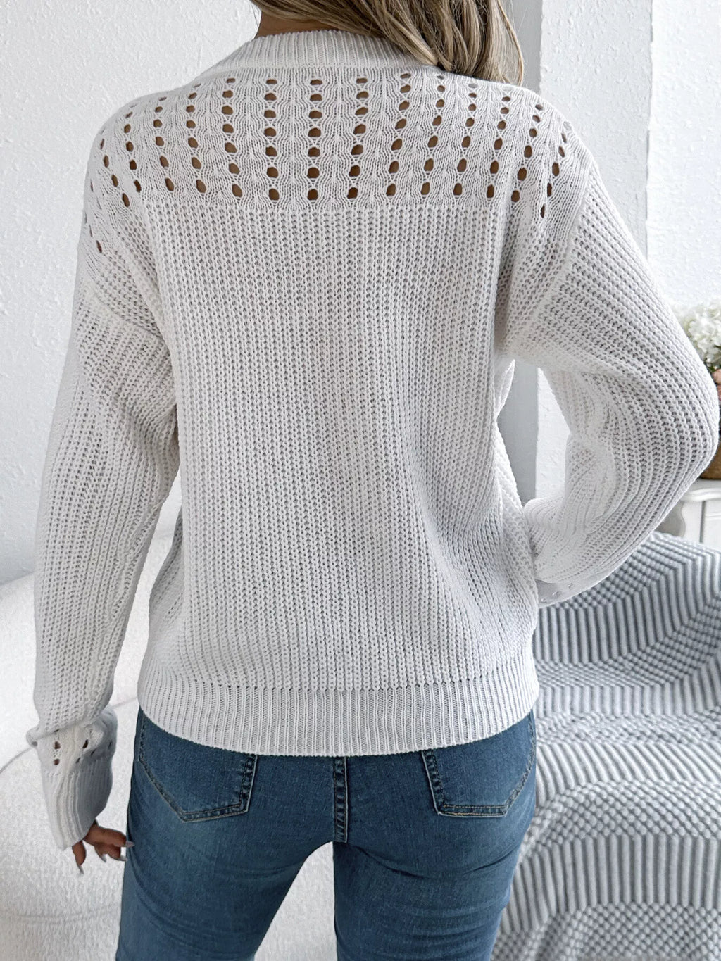 Openwork Round Neck Long Sleeve Sweater (14)