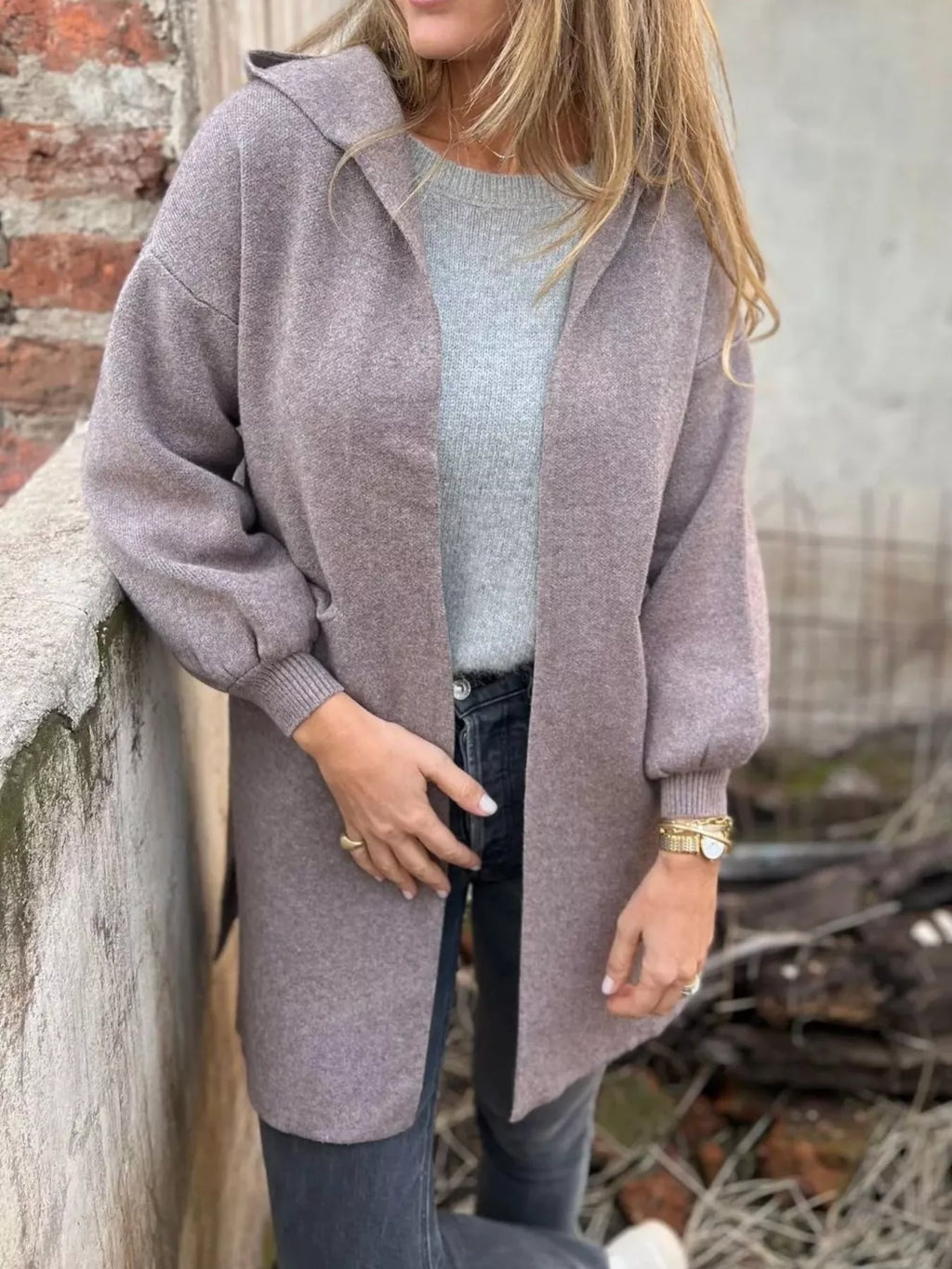 Full Size Open Front Drop Shoulder Hooded Cardigan Plus (15)
