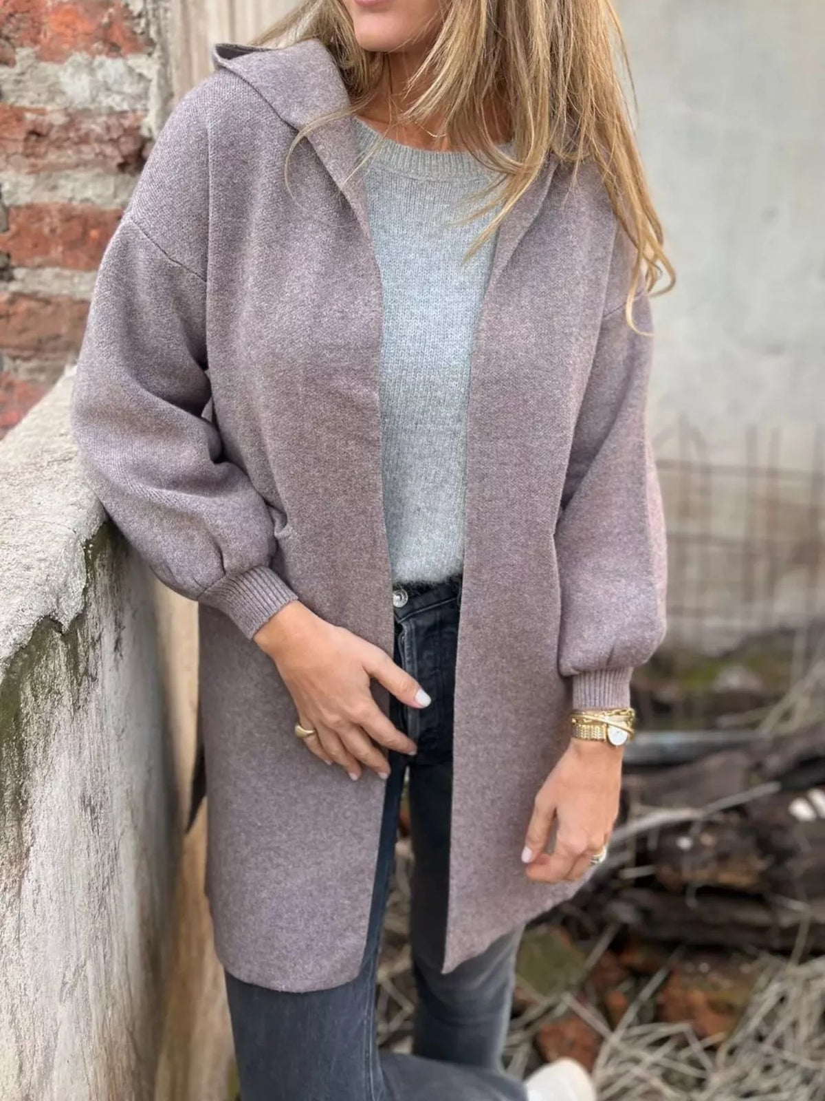 Full Size Open Front Drop Shoulder Hooded Cardigan Plus (15)