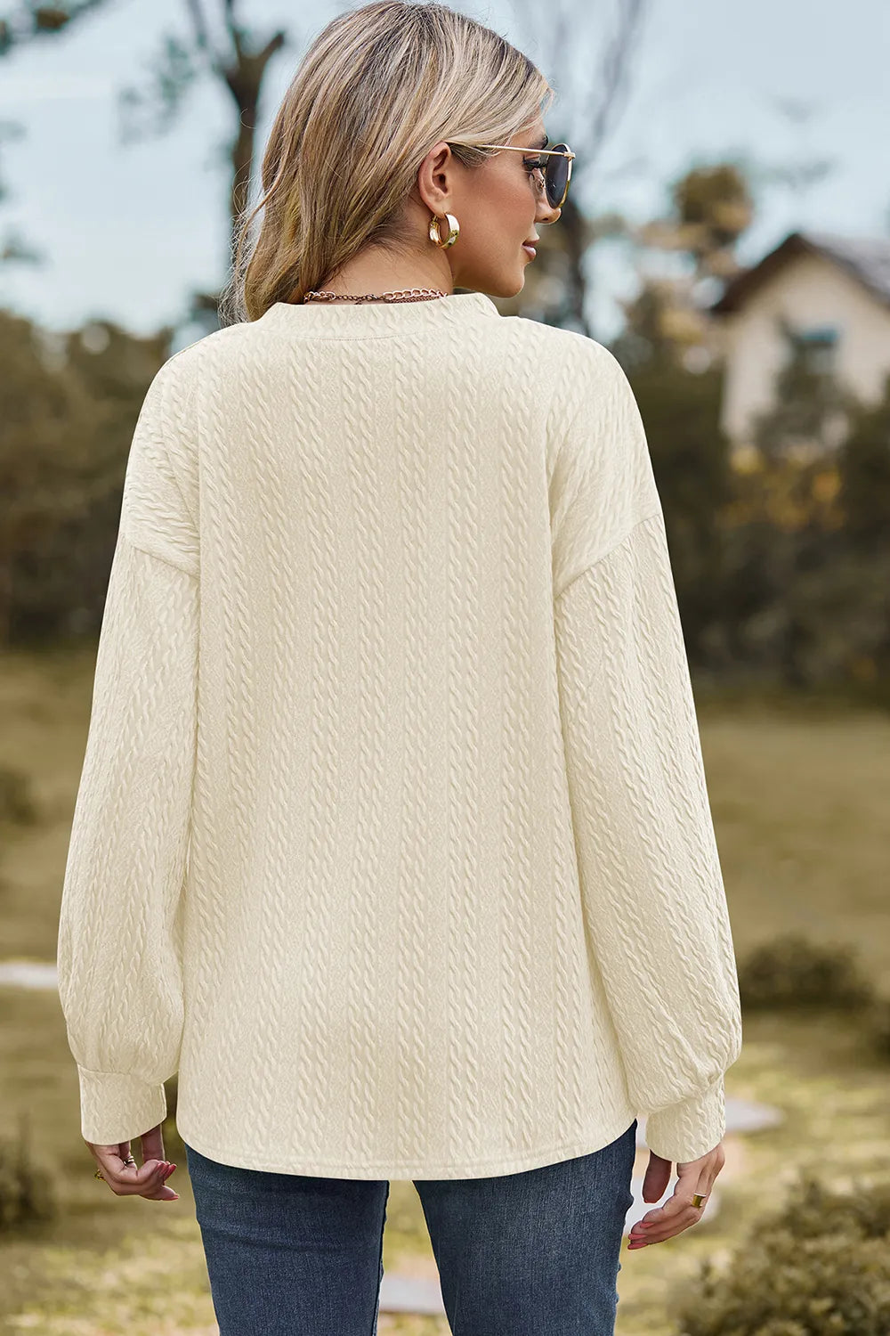 Textured V-neck Dropped Shoulder T-shirt (12)