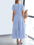 Notched Short Sleeve Tiered Dress (2)