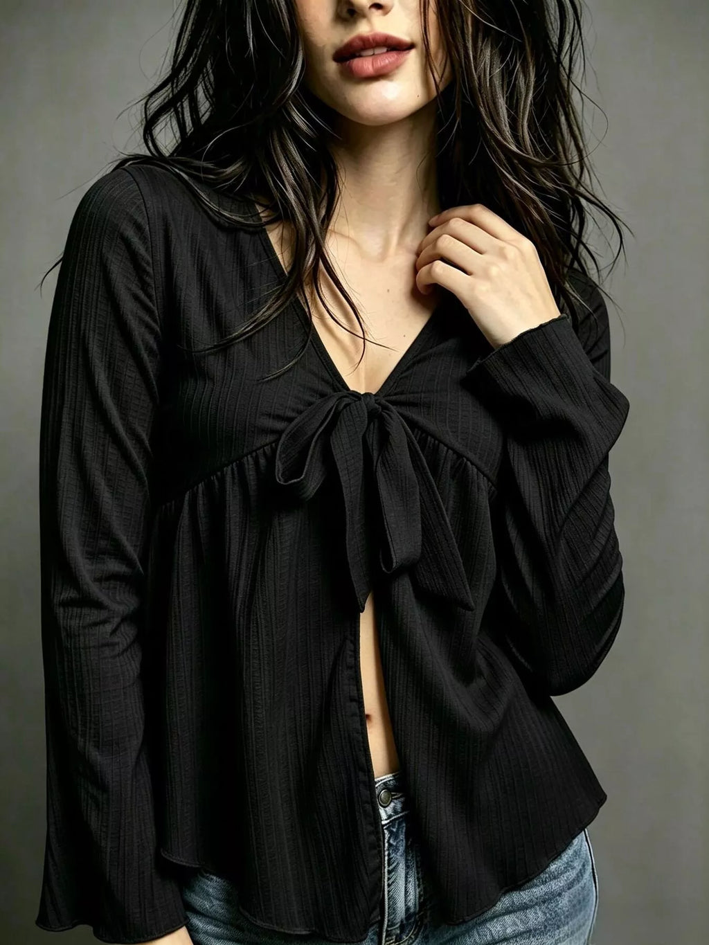 Tie-front Flare Sleeve Blouse (10)