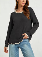 Contrast Trim Scalloped Hem Ribbed Knit Sweater (5)