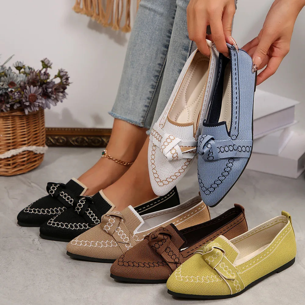 Knitted Slip-on Flats Bow