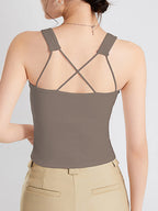 Crisscross Scoop Neck Wide Strap Cropped Tank Chest Pads (10)