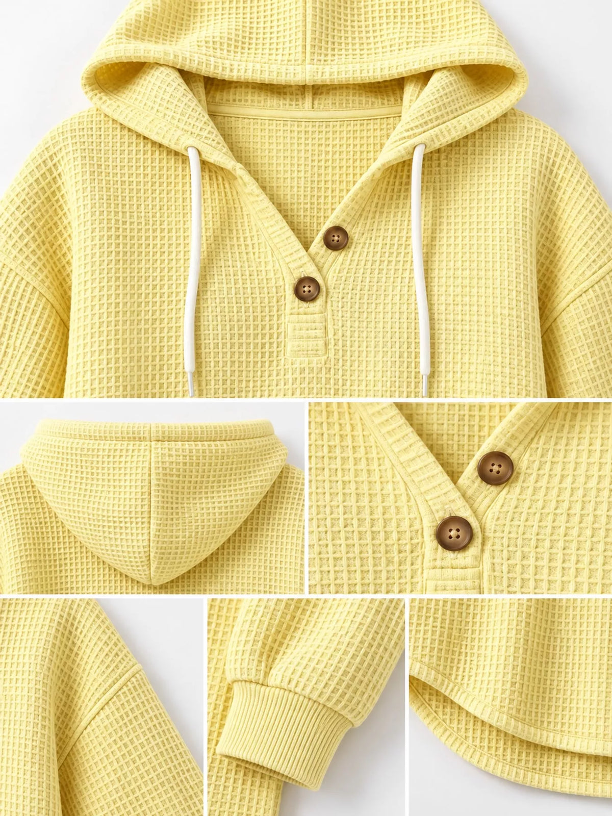 Full Size Waffle Knit Button Detail Hoodie Plus (14)
