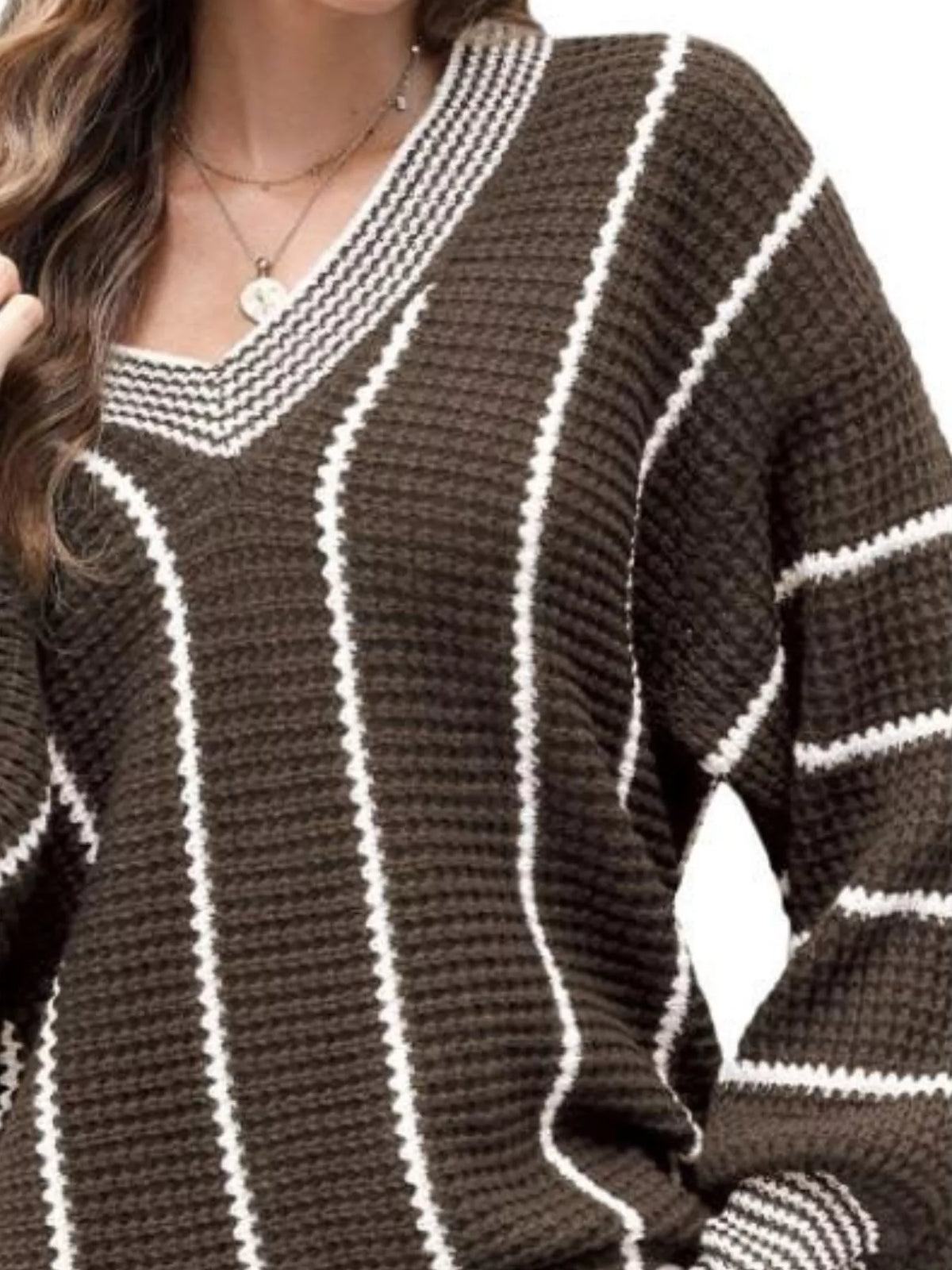 V-neck Textured Knit Sweater (8)