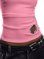 Ribbed Tank Top Metal Grommet Cutouts Stud Embellishments (18)