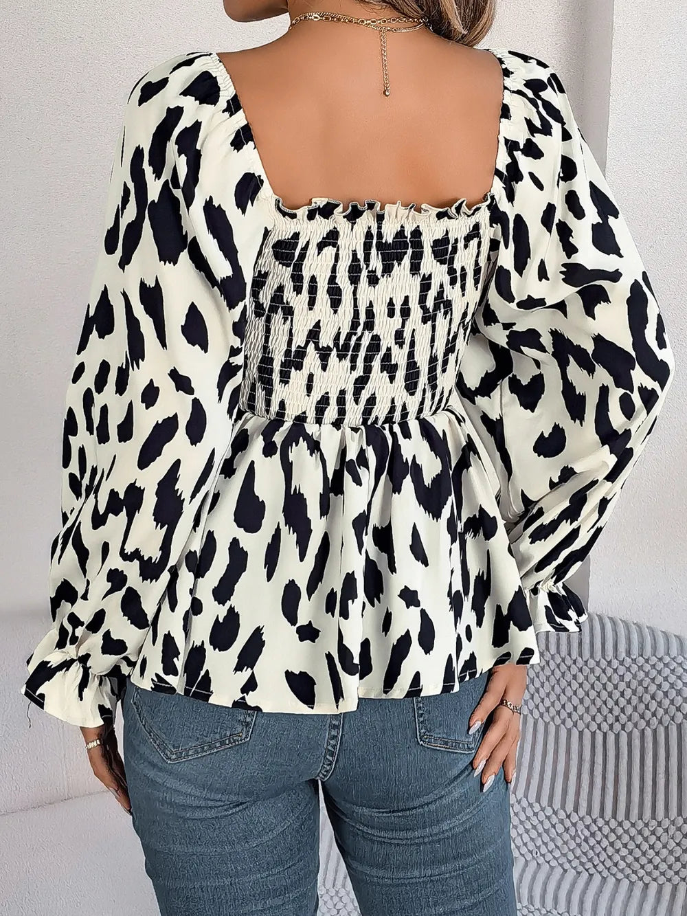 Square Neck Flounce Sleeve Blouse (8)