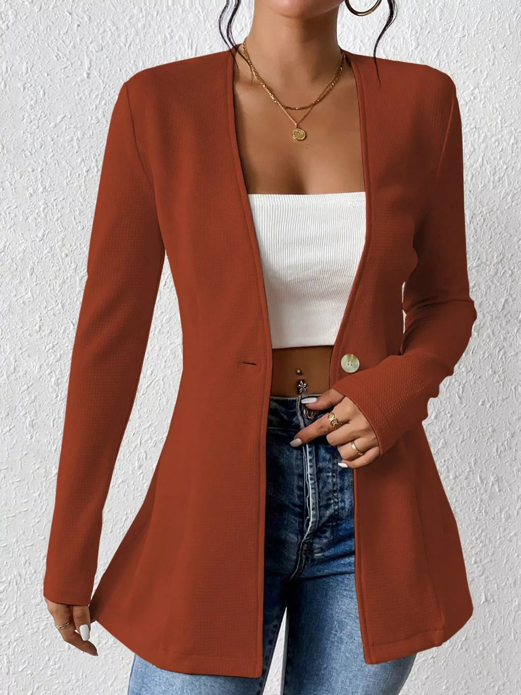 One Button Long Sleeve Blazer (13)