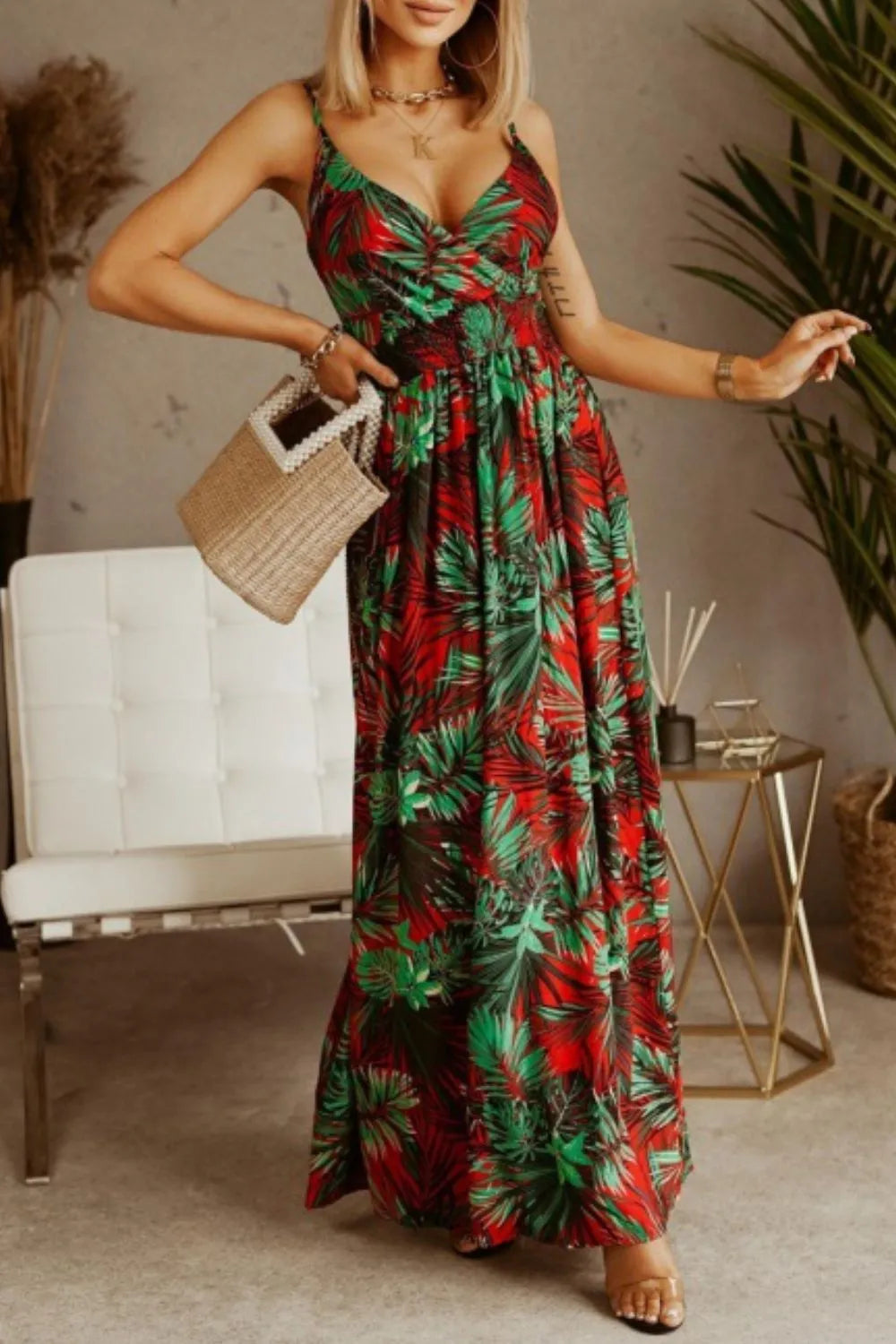 Printed Spaghetti Strap Maxi Dress (27)