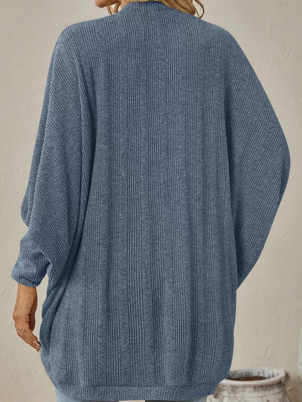 Casual Open Front Batwing Sleeve Ribbed Knit Cardigan (17)