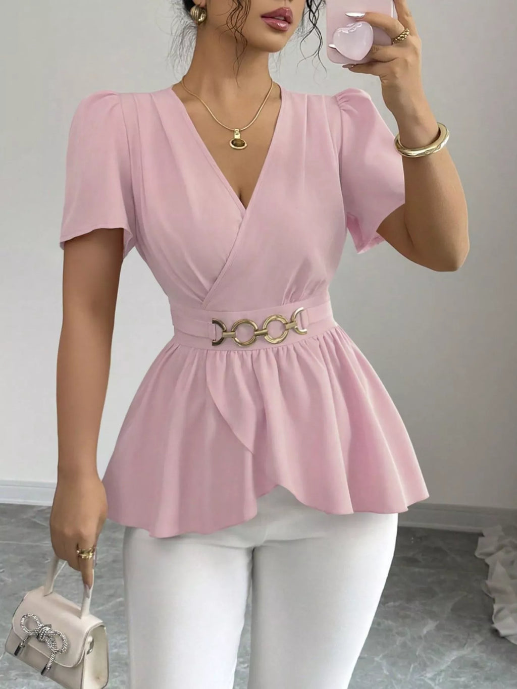 Surplice Short Sleeve Blouse (6)