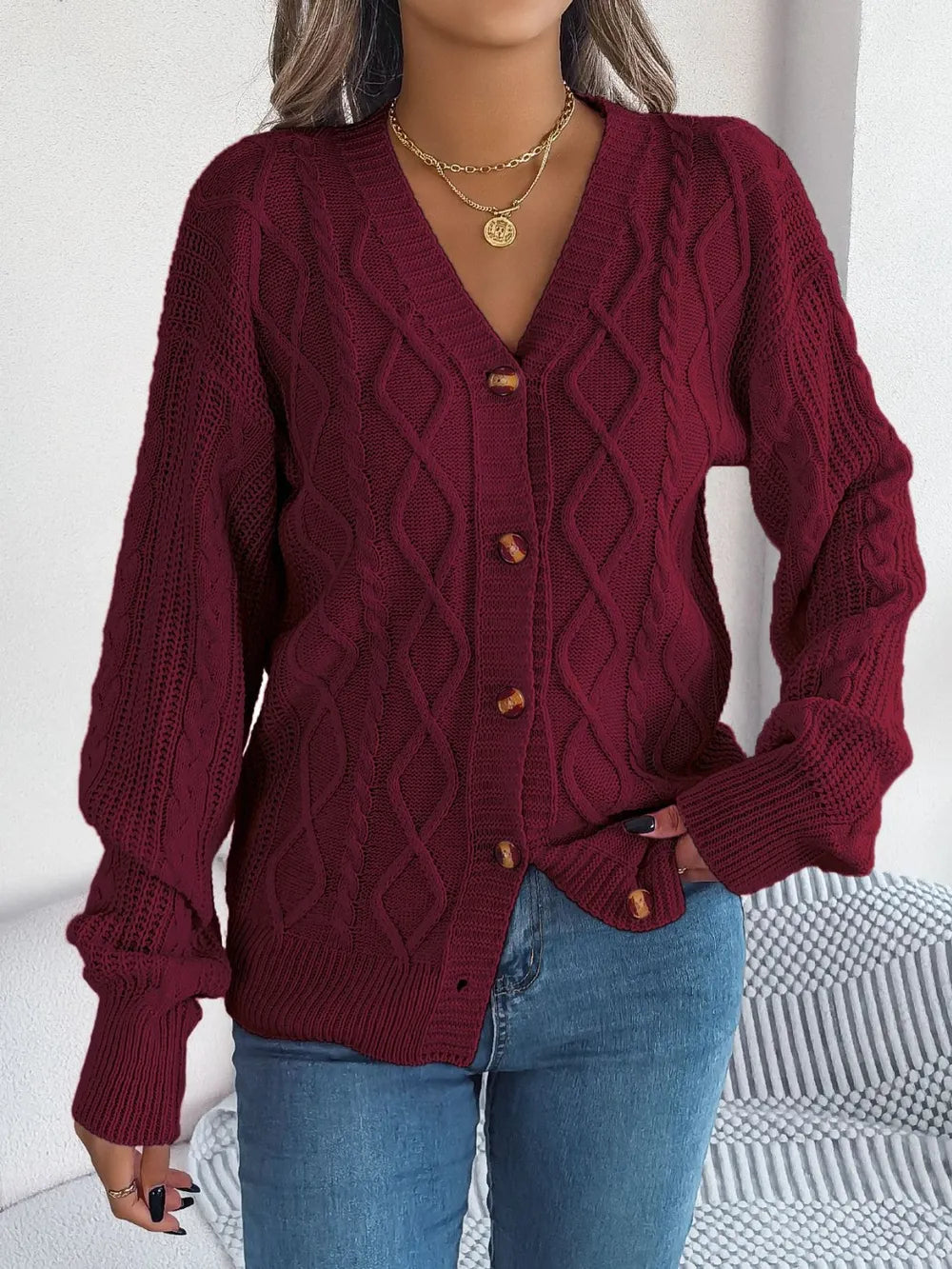 Cable-knit Long Sleeve Cardigan (10)